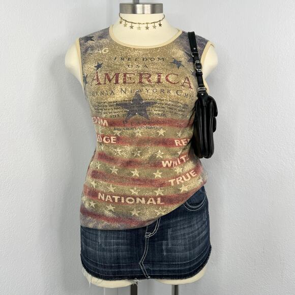 Y2K Patriotic Flag Print Tank Top 4th of July Size Large - Picture 1 of 8
